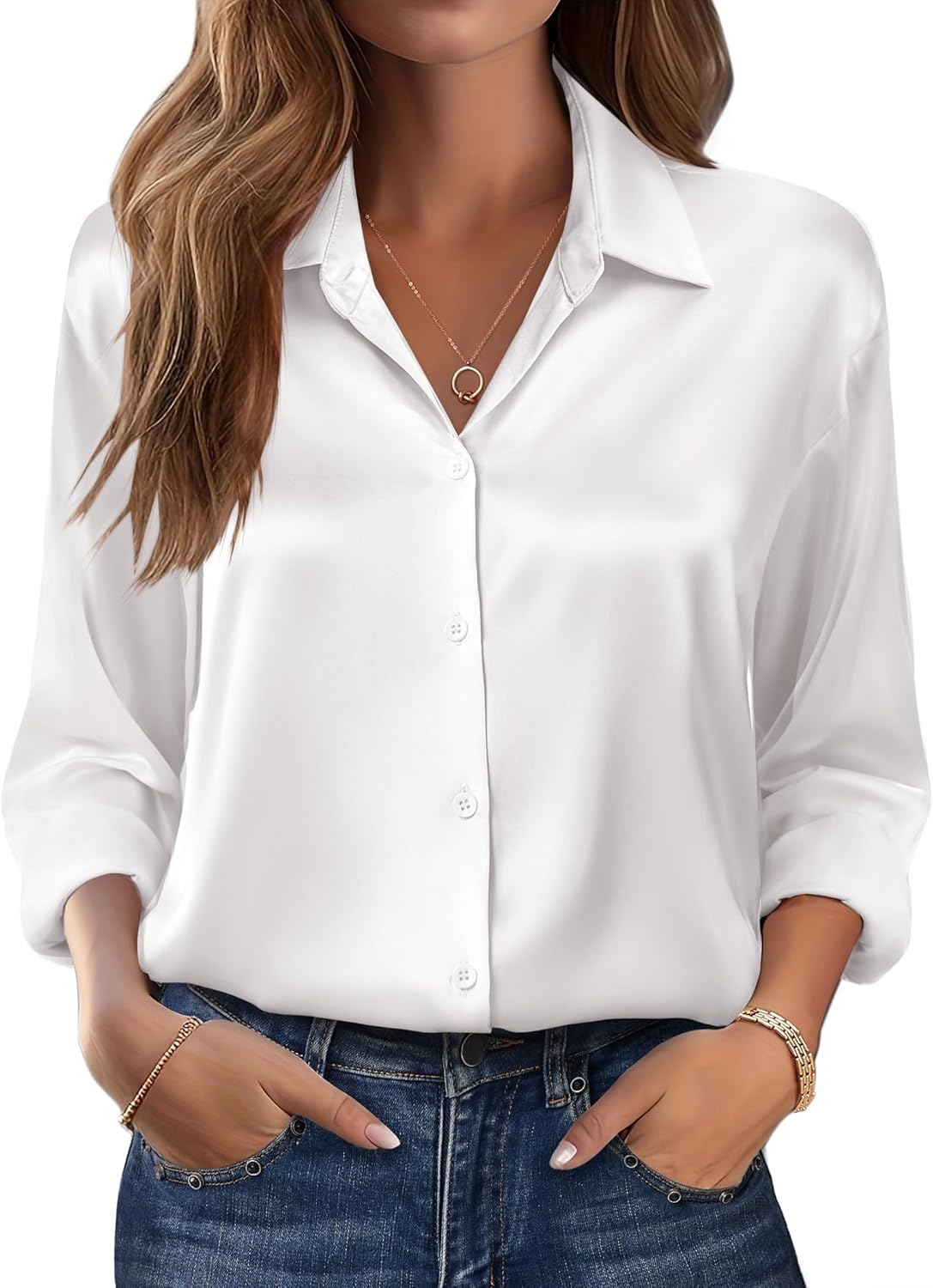 Zeagoo Womens Tops Long Sleeve Satin Silk Button Down Shirts Casual Business Dressy Blouses Fall Clothes