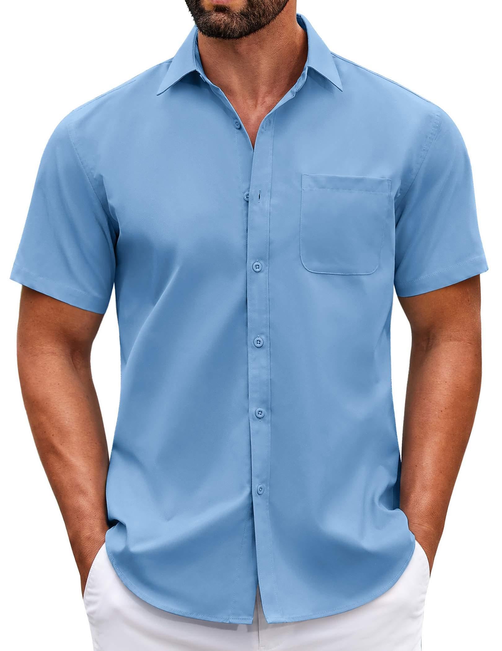 COOFANDY Mens Short Sleeve Casual Button Down Shirts Summer Untucked Dress Shirts with Pocket