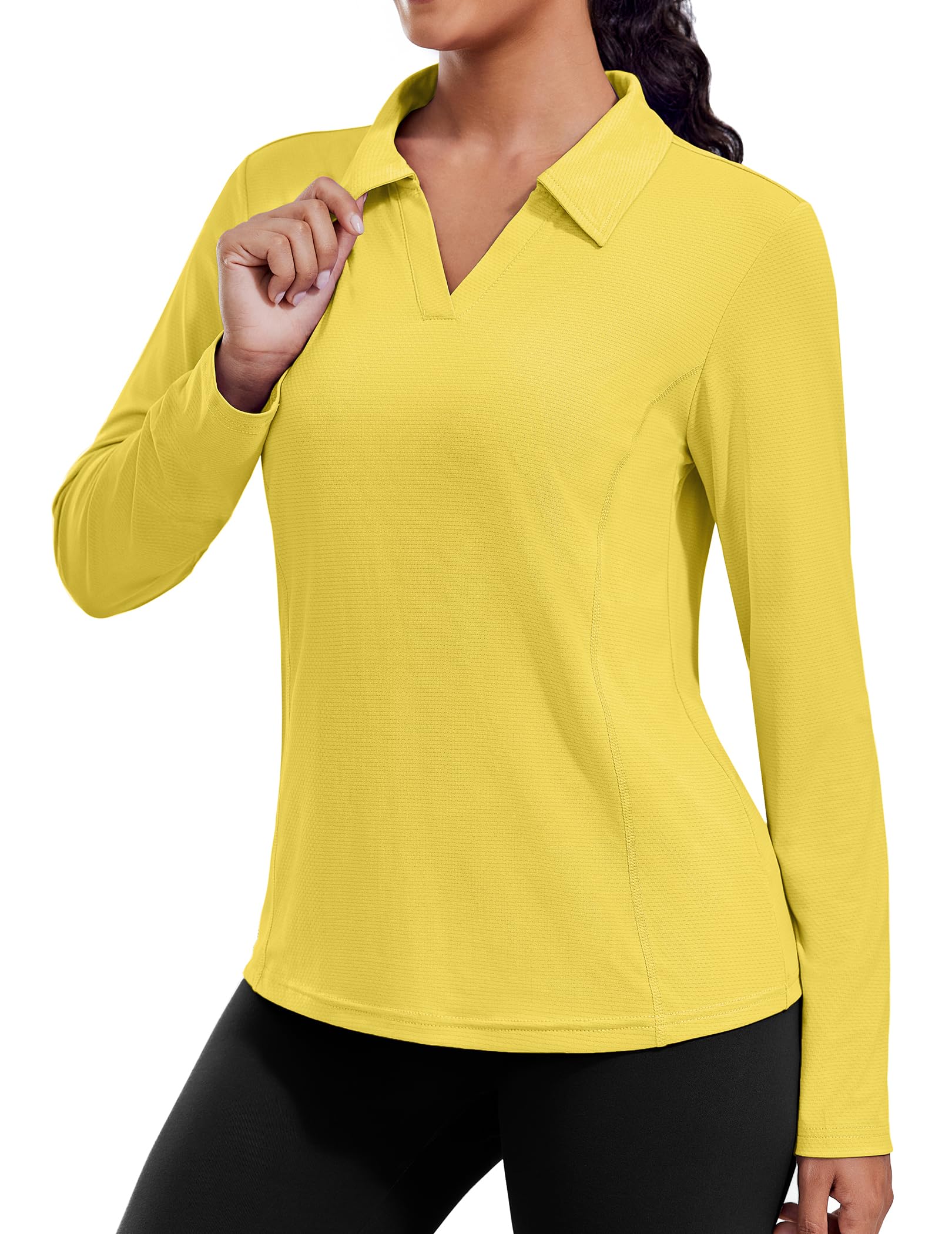 PINSPARK Long Sleeve Workout Tops for Women UPF 50+ Sun Shirts V Neck Quick Dry Golf Hiking Athletic Running Fishing Shirts