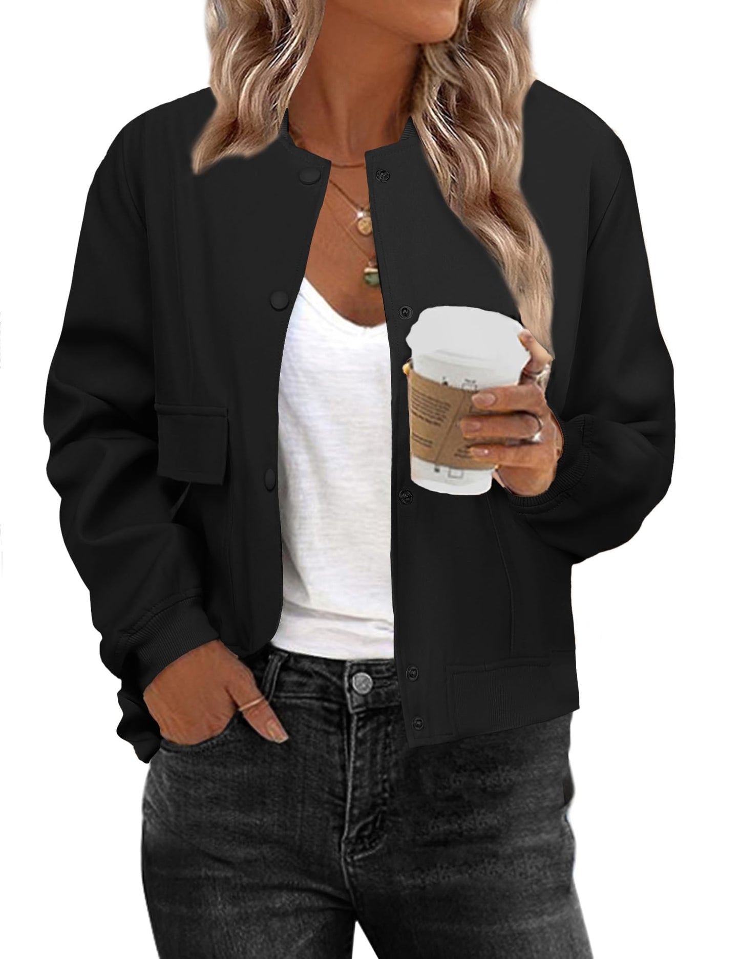 Zeagoo Women Bomber Jacket Casual Button Down Varsity Jackets Shackets With Pockets Outwear