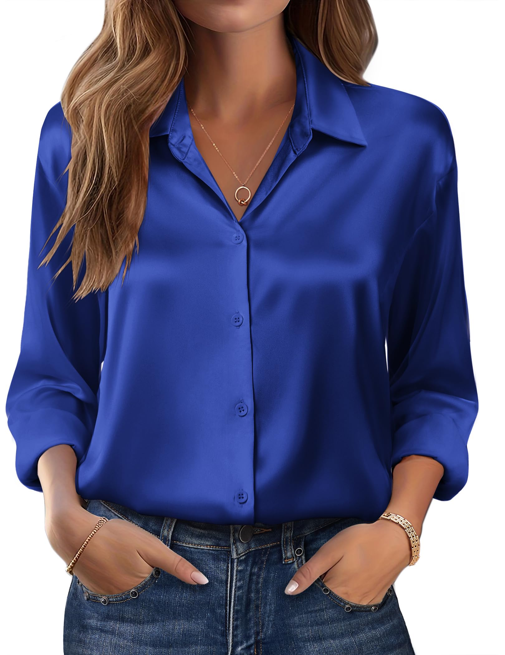 Zeagoo Womens Tops Long Sleeve Satin Silk Button Down Shirts Casual Business Dressy Blouses Fall Clothes