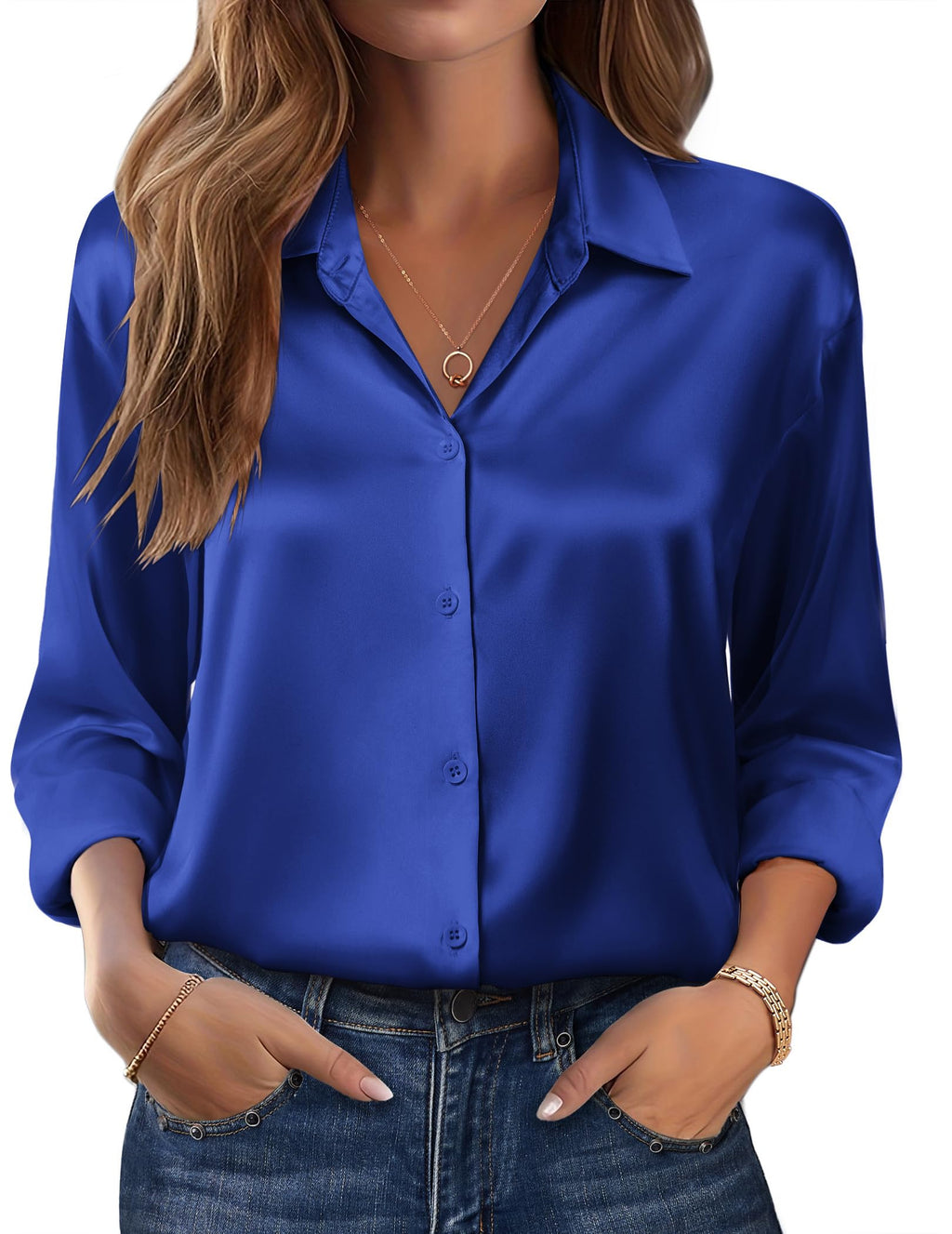 Zeagoo Womens Tops Long Sleeve Satin Silk Button Down Shirts Casual Business Dressy Blouses Fall Clothes