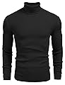 COOFANDY Men's Ribbed Slim Fit Knitted Pullover Turtleneck Sweater Khaki Black