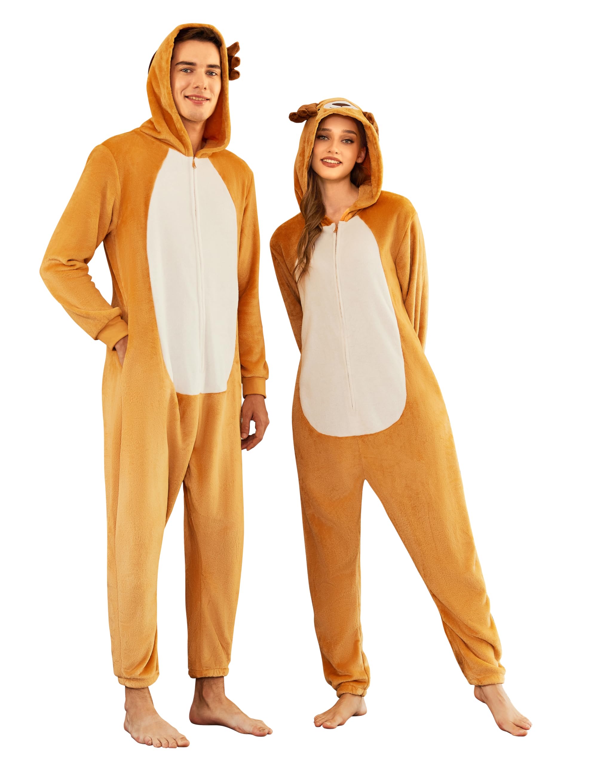 Ekouaer Unisex Adult Animal Onesie One Piece Fleece Pajamas Halloween Costume Sleepwear Homewear