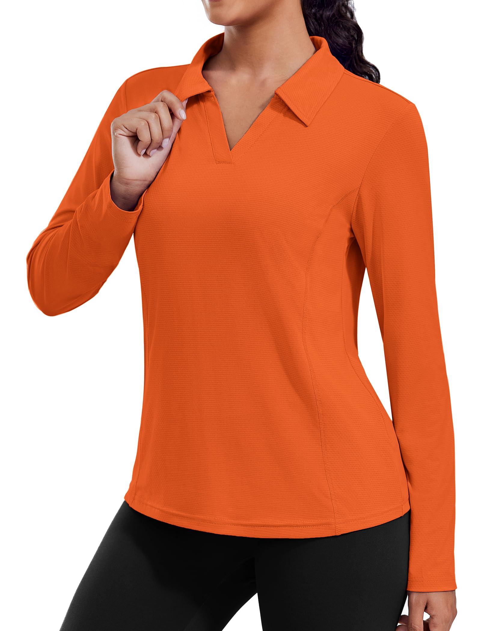 PINSPARK Long Sleeve Workout Tops for Women UPF 50+ Sun Shirts V Neck Quick Dry Golf Hiking Athletic Running Fishing Shirts
