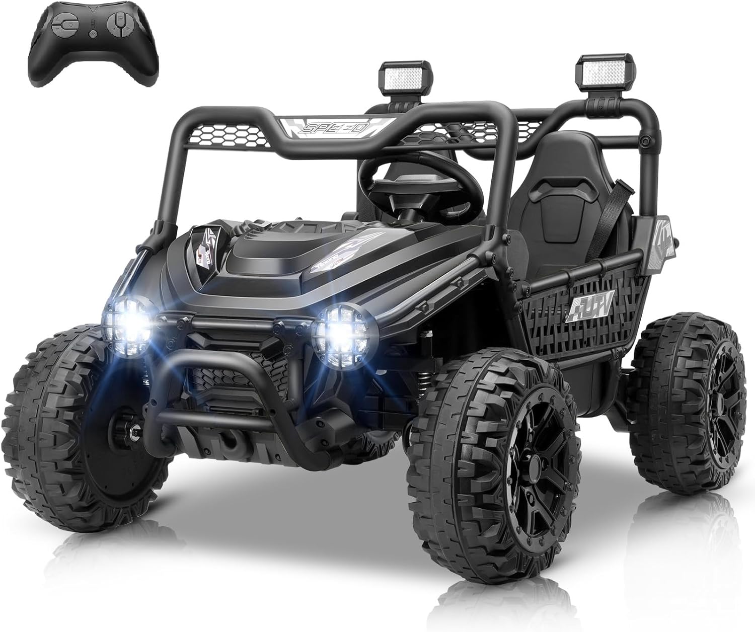 Children's Toy Car - 24V Ride on Toys for Big Kids - 2 Seater XXL Electric UTV with Remote Control, 22" Wide Seat, Metal Frame & Spring Suspension, Key Start, All-Terrain Power Car Wheels for Ages 4-8