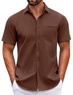 COOFANDY Mens Short Sleeve Casual Button Down Shirts Summer Untucked Dress Shirts with Pocket