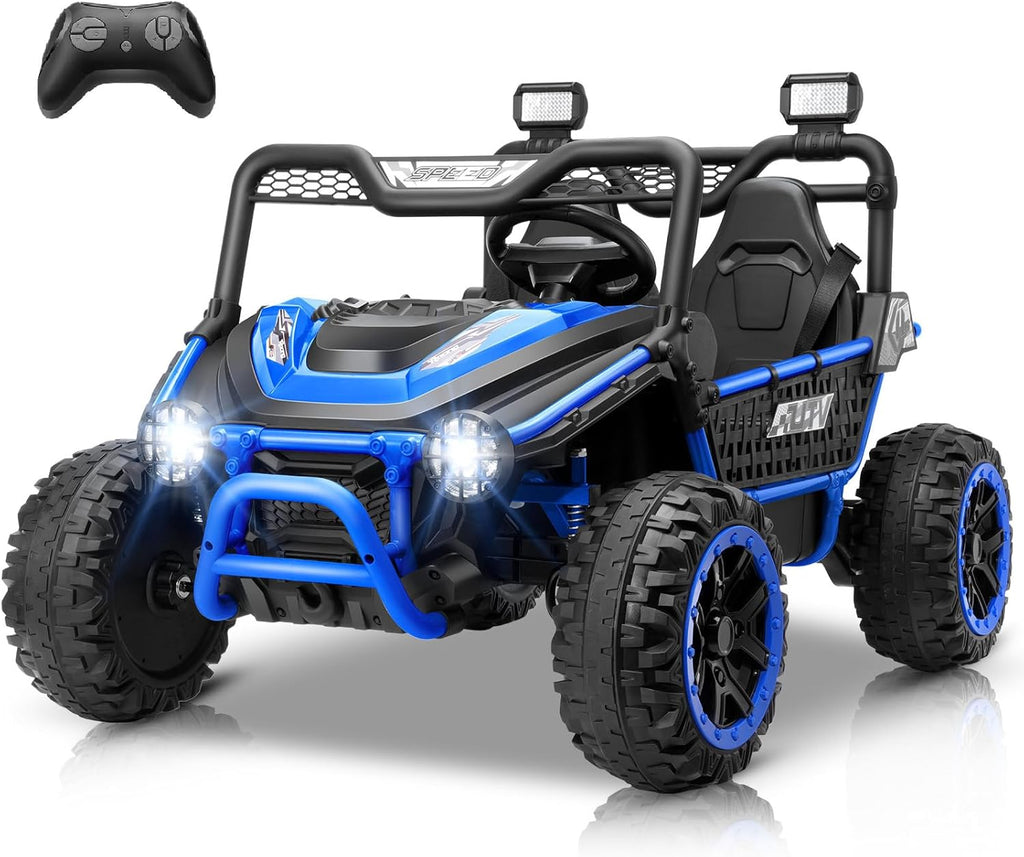 Children's Toy Car - 24V Ride on Toys for Big Kids - 2 Seater XXL Electric UTV with Remote Control, 22" Wide Seat, Metal Frame & Spring Suspension, Key Start, All-Terrain Power Car Wheels for Ages 4-8