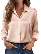 Zeagoo Womens Tops Long Sleeve Satin Silk Button Down Shirts Casual Business Dressy Blouses Fall Clothes