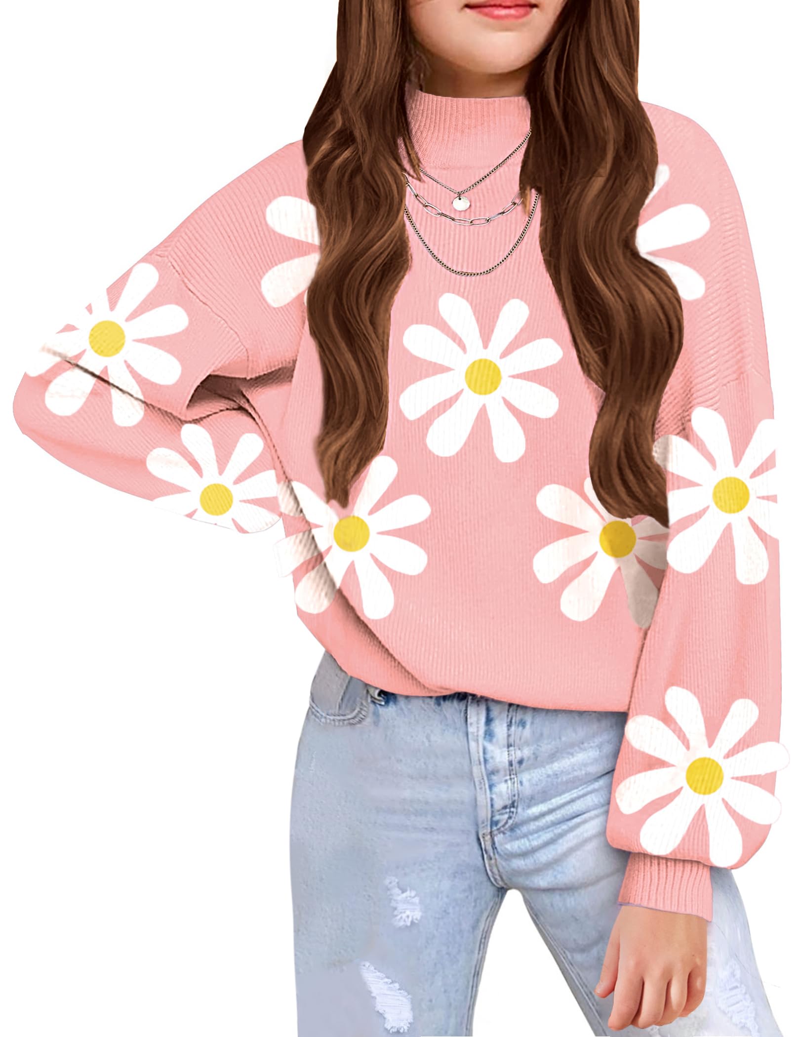 Arshiner Girls Sweater Mock Neck Pullover Casual Latern Sleeve Knit Jumper Tops