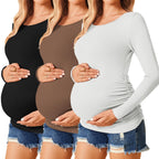 Ekouaer Womens Maternity Shirts Long Sleeve 3 Packs Pregnancy Tee Top Tunic Blouse Casual Mama Clothes S-XXL