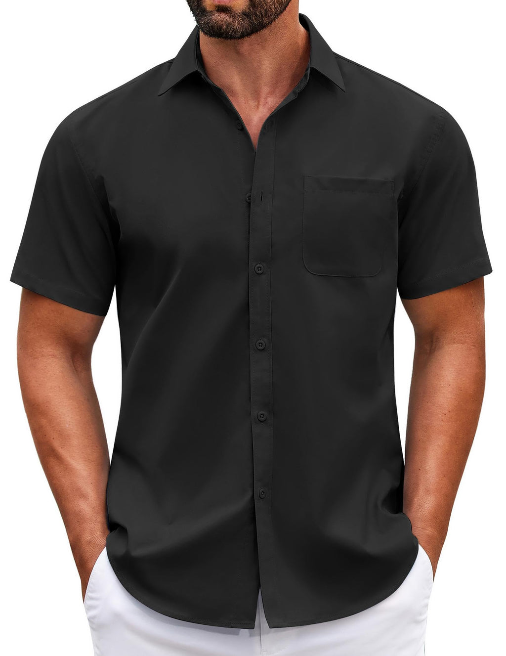 COOFANDY Mens Short Sleeve Casual Button Down Shirts Summer Untucked Dress Shirts with Pocket