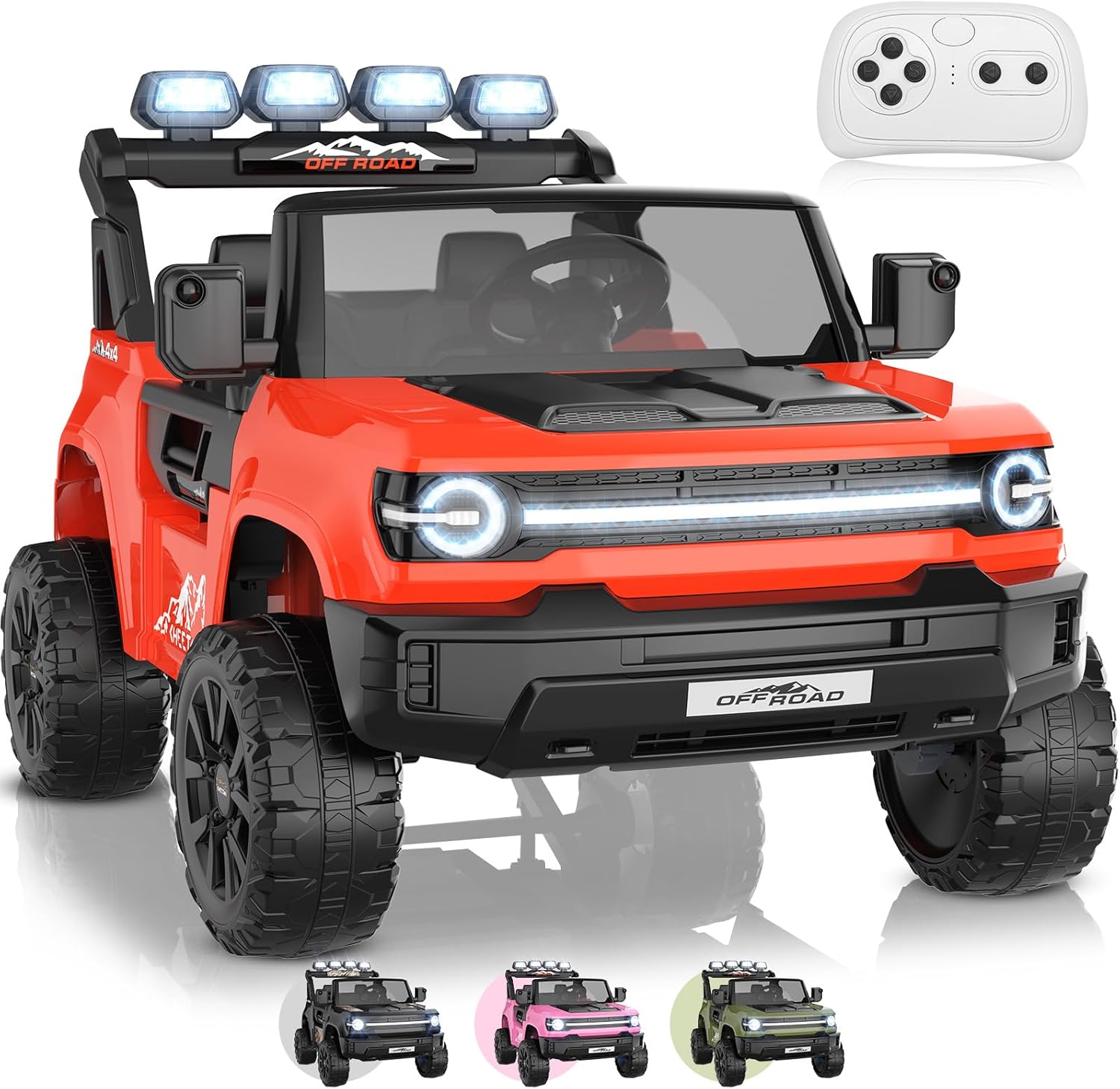 Children's Toy Car - 24V Electric Ride on Car for Kids 4-8, 4x4 Powerful Wheels, Remote Control, 21" Spacious, 4WD/2WD Switchable, LED Light, Back Storage, Music, XL 2 Seater Ride on Truck