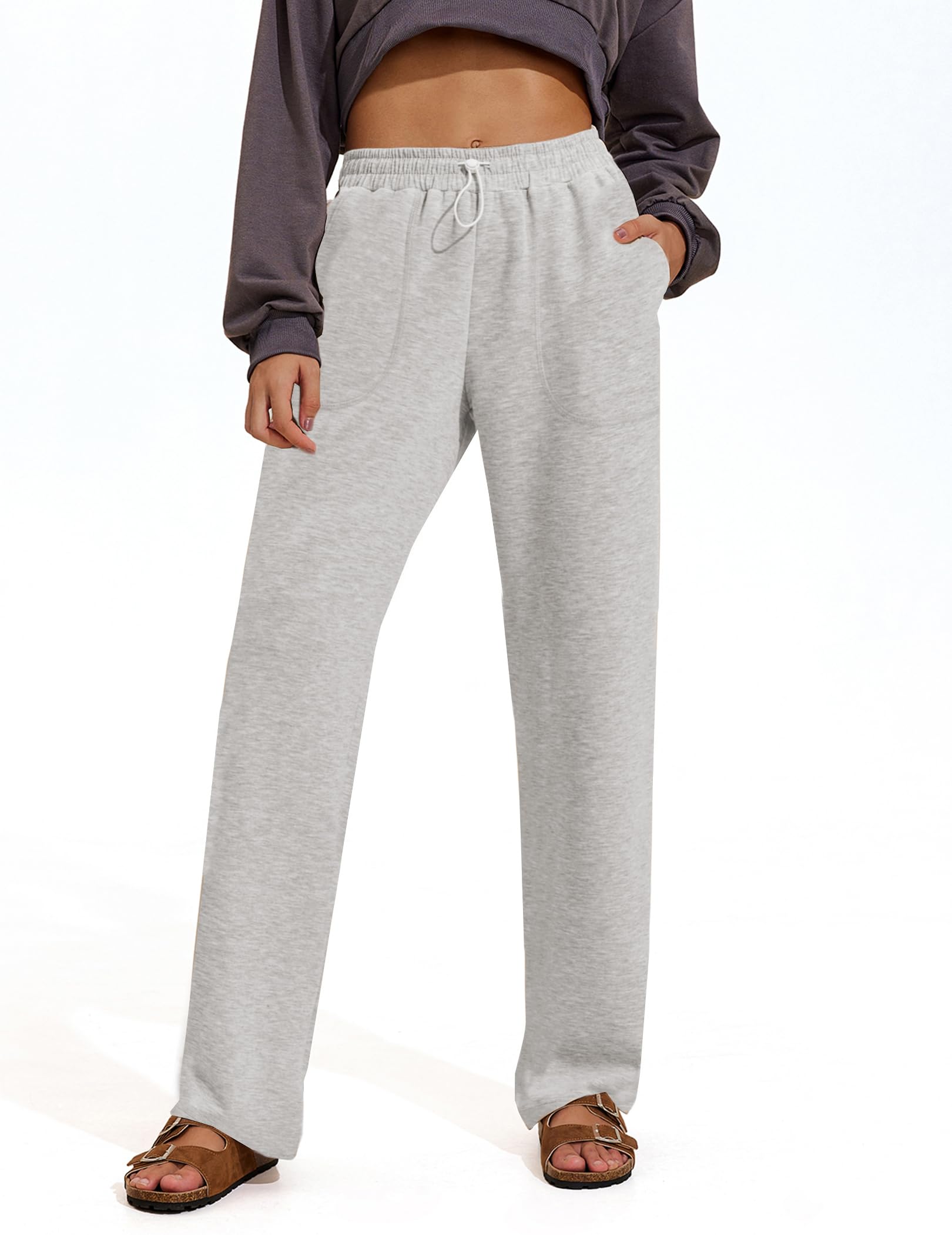 PINSPARK Womens Straight Leg Sweatpants Casual Athletic Workout Pants Stretch Soft Lounge Pants with Pockets