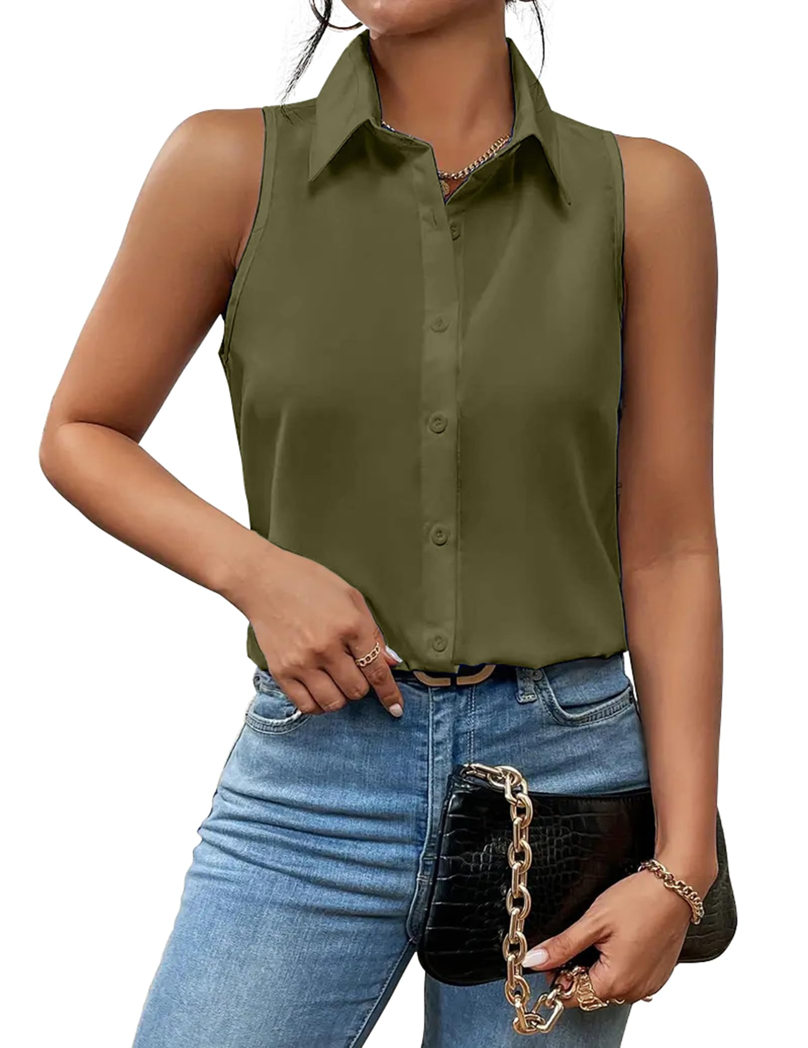 Zeagoo Sleeveless Blouses for Women Summer Casual Button Down Shirts Flower Tank Tops Fashion