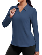 PINSPARK Long Sleeve Workout Tops for Women UPF 50+ Sun Shirts V Neck Quick Dry Golf Hiking Athletic Running Fishing Shirts