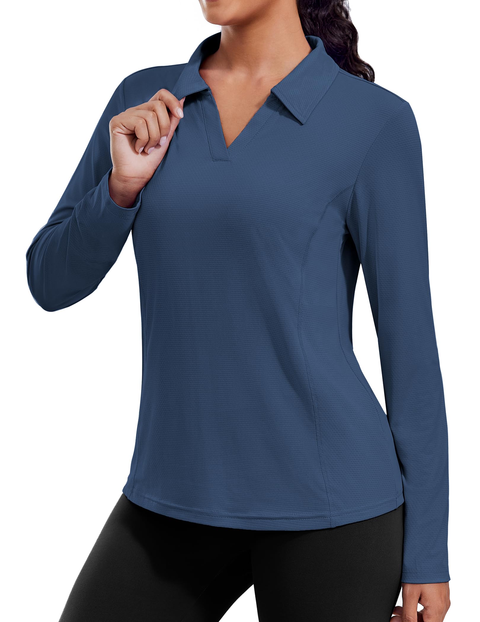 PINSPARK Long Sleeve Workout Tops for Women UPF 50+ Sun Shirts V Neck Quick Dry Golf Hiking Athletic Running Fishing Shirts