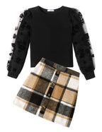 Arshiner Girl's Skirt Sets Casual Fall Outfits Corduroy Skirt and Long Sleeve Rib Knit Shirt Tops Trendy 2 Piece Clothes