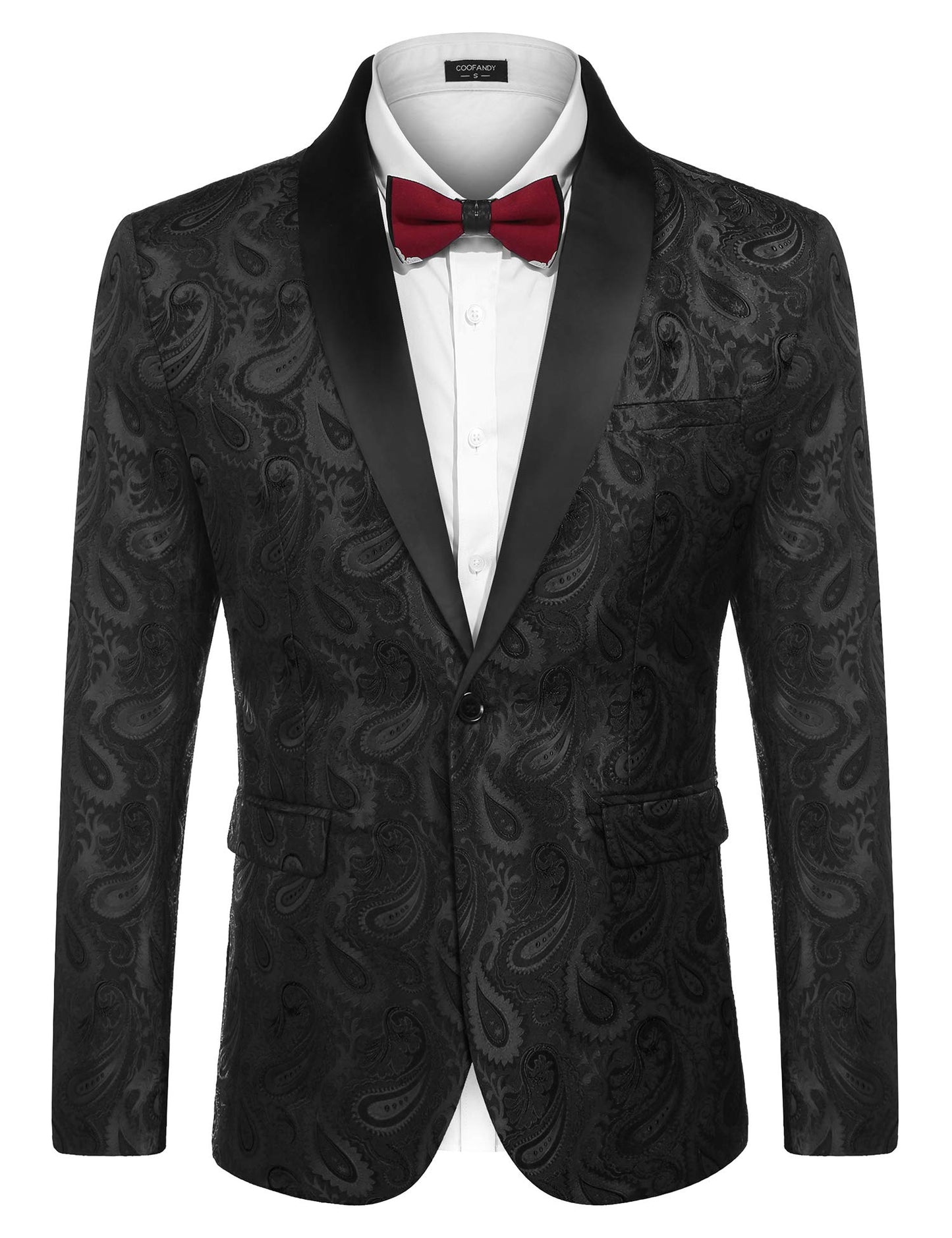 COOFANDY Men's Tuxedo Jacket Suit Modern Luxury Stylish Suit Jacket Blazer with Floral Pattern Paisley for Dinner, Wedding, Party, Prom, Black, L