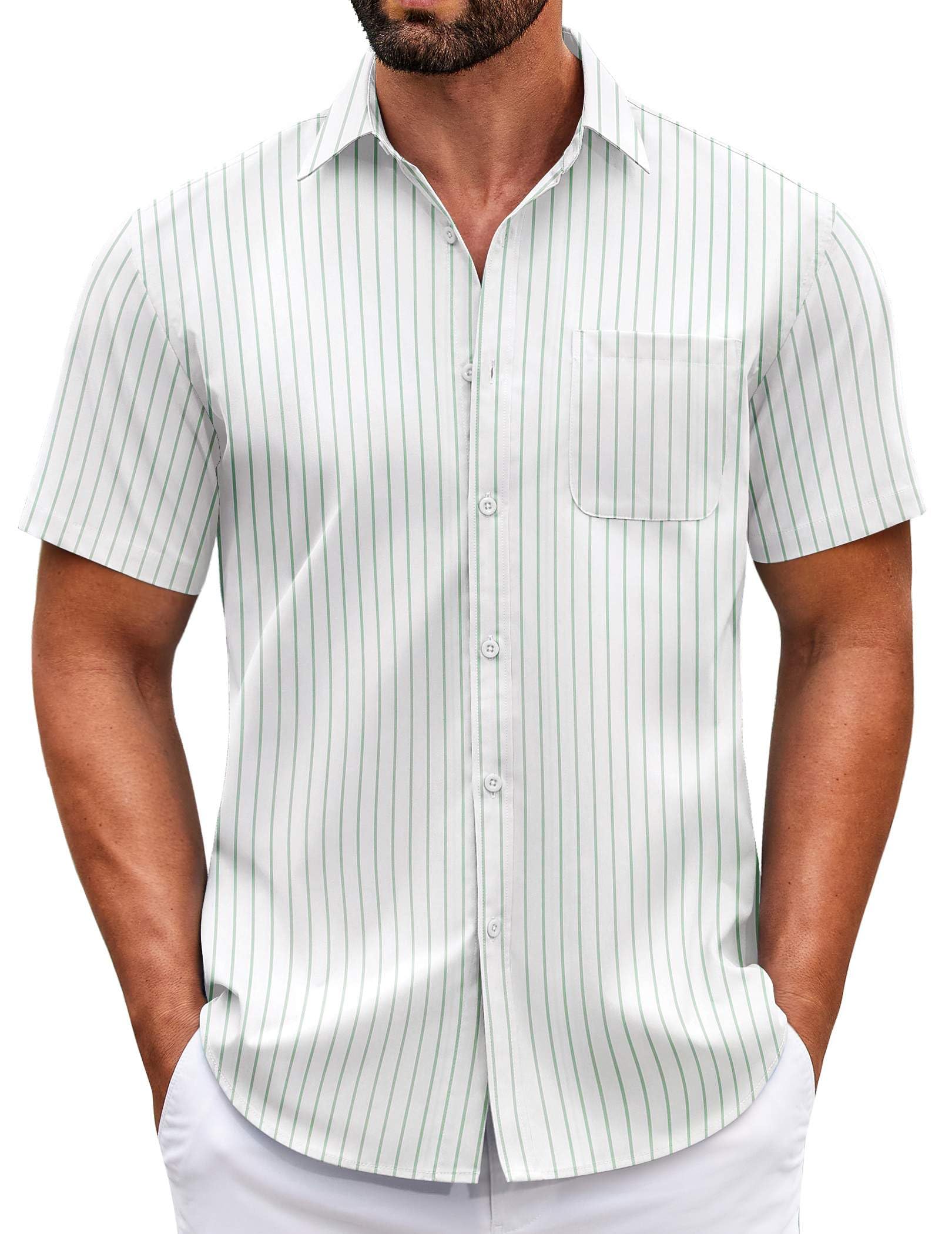 COOFANDY Mens Short Sleeve Casual Button Down Shirts Summer Untucked Dress Shirts with Pocket