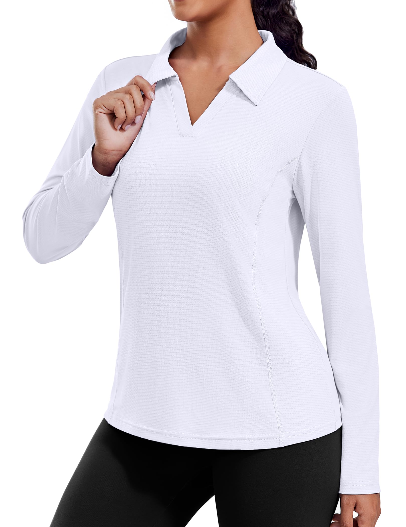 PINSPARK Long Sleeve Workout Tops for Women UPF 50+ Sun Shirts V Neck Quick Dry Golf Hiking Athletic Running Fishing Shirts