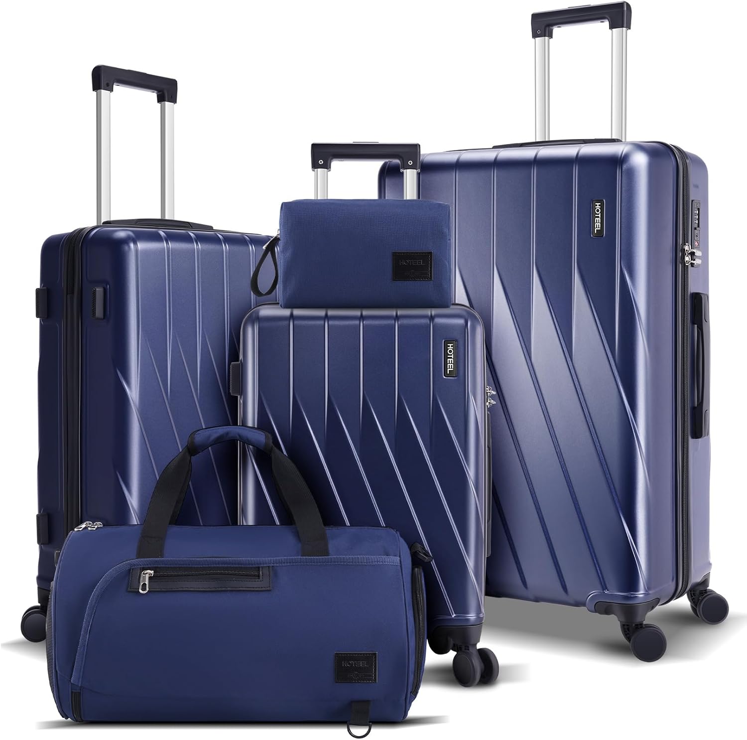 Luggages & Suitcases - Luggage Sets 5 Piece, 4-Year Warranty, Durable Suitcase Set with Spinner Wheels, 100% PC Hard Shell Lightweight Luggage with TSA Lock, Large Checked Travel Suitcases, Dark Blue(20/24/28/DB/TB)
