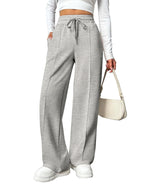 PINSPARK Wide Leg Sweatpants Women High Waisted Baggy Sweat Pants Elastic Elevated Seams Loose Active Pants with Pockets