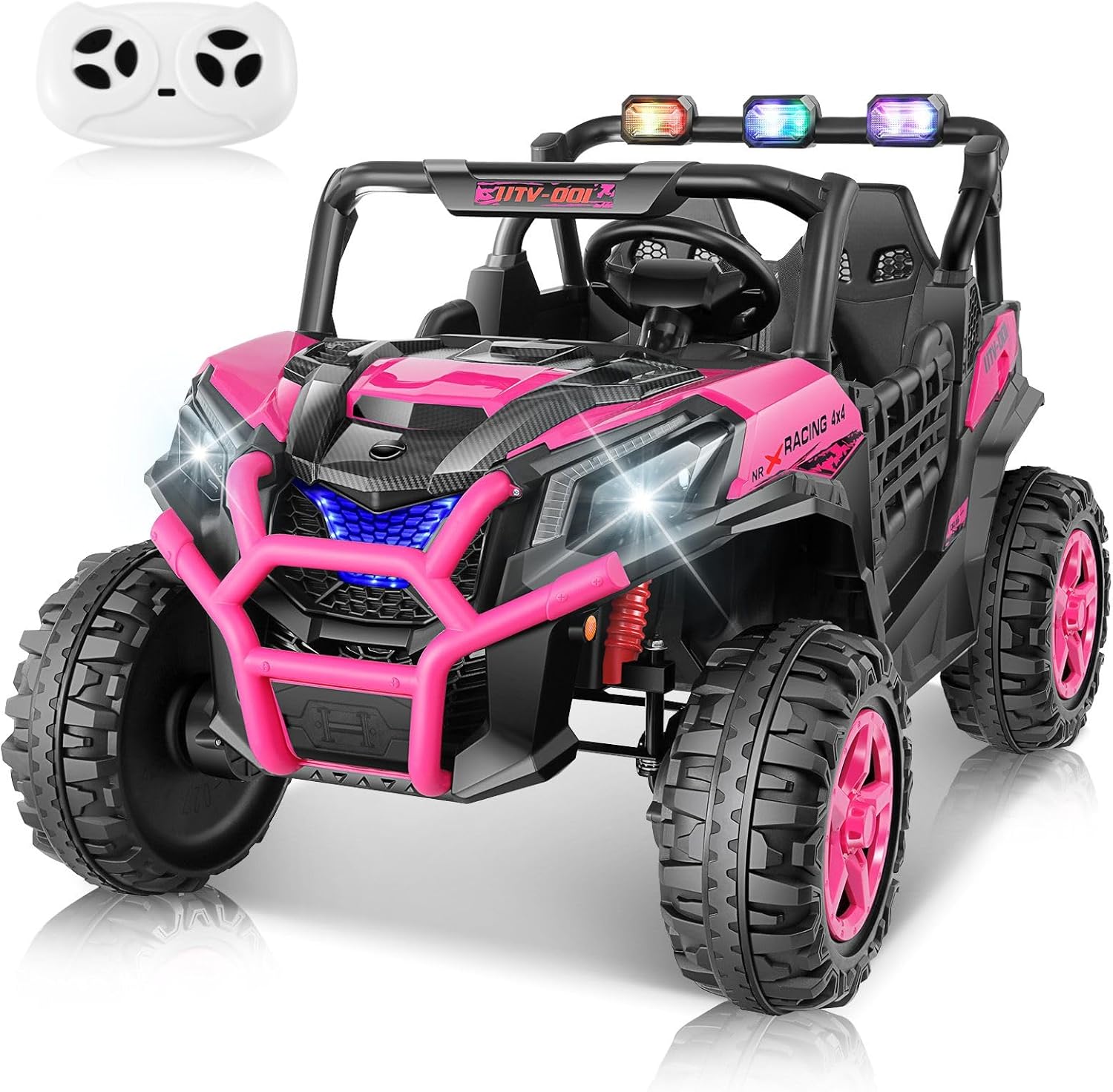 Children's Toy Car - 24V Ride on Toys with Remote Control, 4WD/2WD Switchable 2 Seater Battery Powered Kids Cars with 4X200W Motors, Colorful LED Lights, Bluetooth, Power Car Wheels for Girls