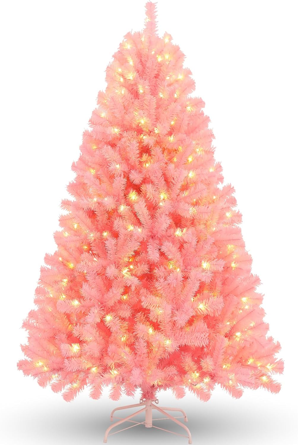 Christmas Tree - 6FT Pre-Lit Pink Artificial Christmas Tree with Warm White Lights, Premium Hinged Spruce Xmas Tree with 800 Branch Tips and Foldable Metal Stand for Home, Office, Party
