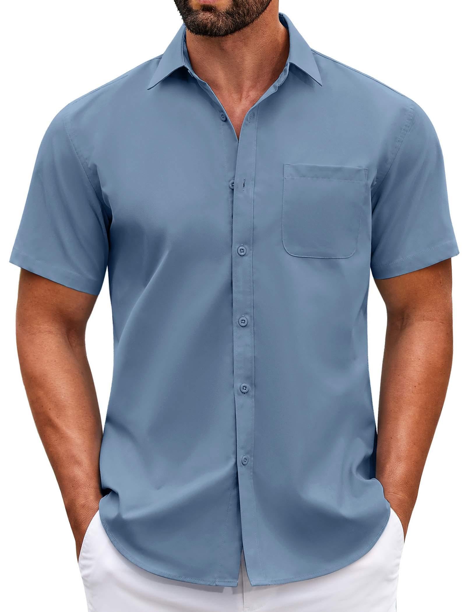COOFANDY Mens Short Sleeve Casual Button Down Shirts Summer Untucked Dress Shirts with Pocket