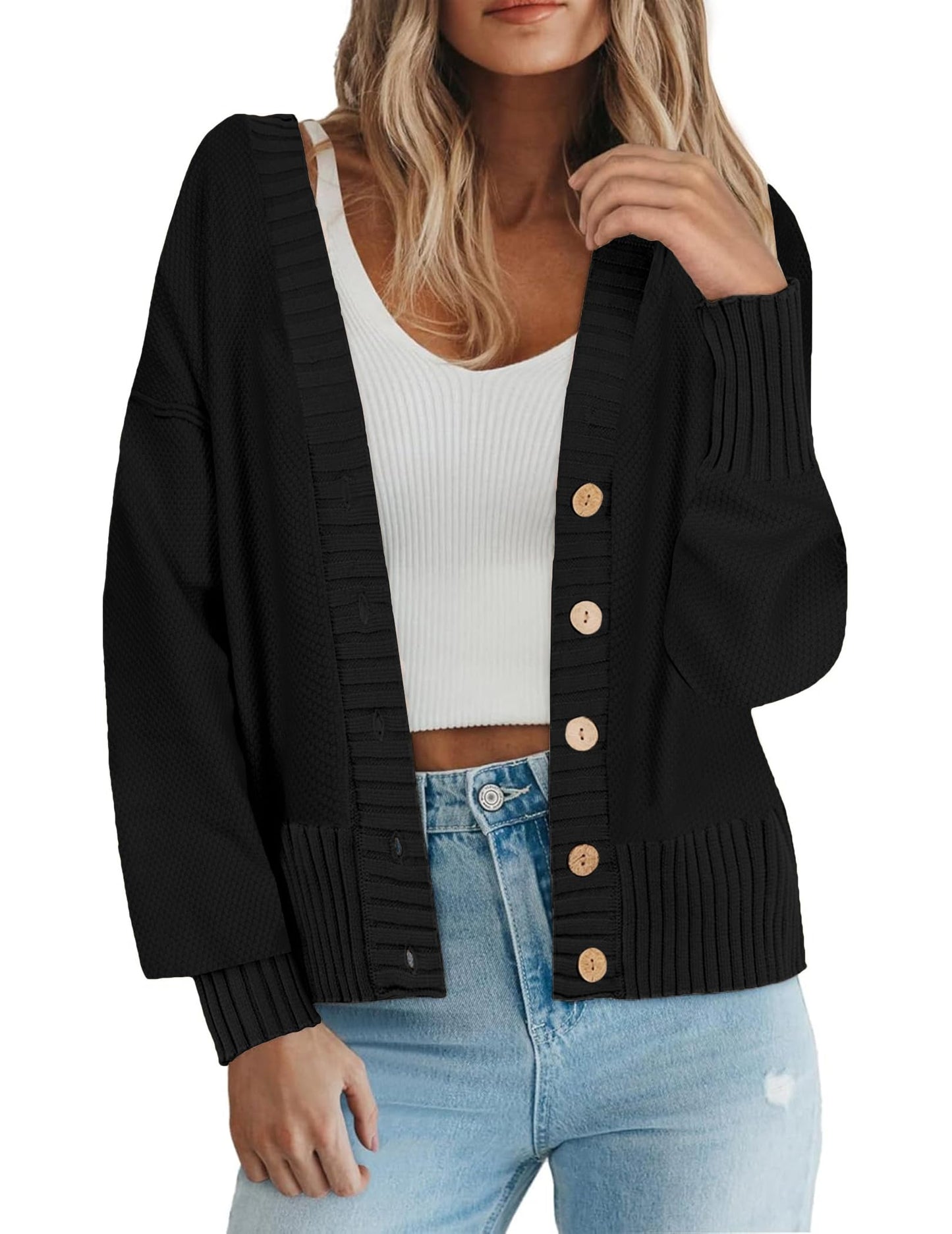 Zeagoo Women's Cardigan 2025 Fall Winter Open Front Oversized Button V Neck Loose Soft Knit Sweater