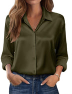 Zeagoo Womens Tops Long Sleeve Satin Silk Button Down Shirts Casual Business Dressy Blouses Fall Clothes