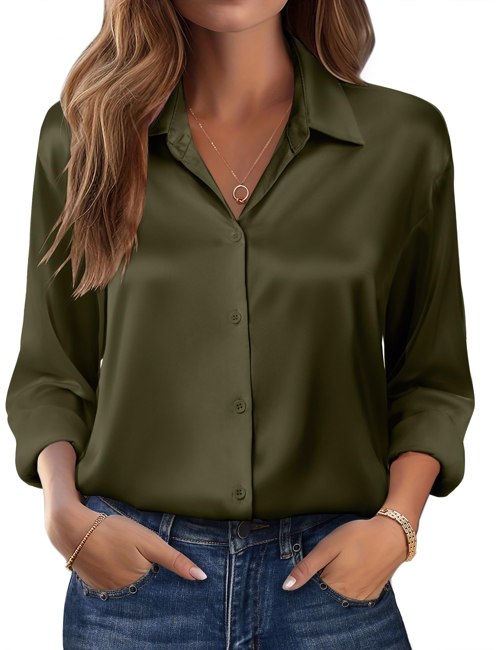 Zeagoo Womens Tops Long Sleeve Satin Silk Button Down Shirts Casual Business Dressy Blouses Fall Clothes