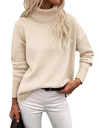 Zeagoo Women's Turtleneck Sweater 2025 Fall Winter Chunky Knitted Pullover High Low Hem Trendy Basic Jumper Top