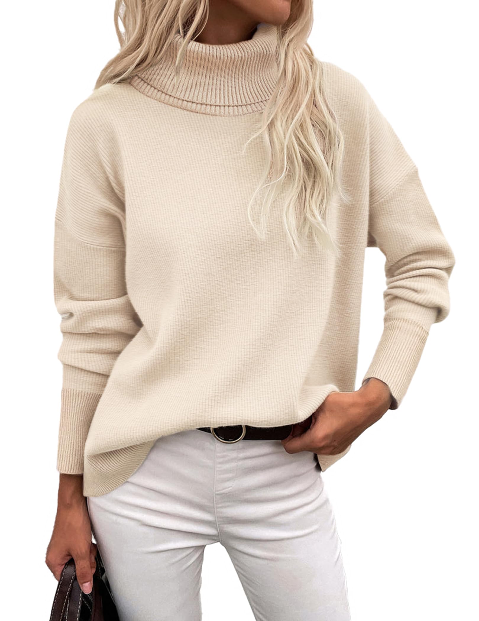 Zeagoo Women's Turtleneck Sweater 2025 Fall Winter Chunky Knitted Pullover High Low Hem Trendy Basic Jumper Top