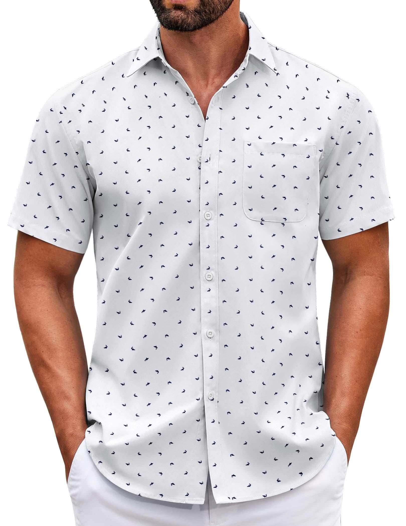 COOFANDY Mens Short Sleeve Casual Button Down Shirts Summer Untucked Dress Shirts with Pocket