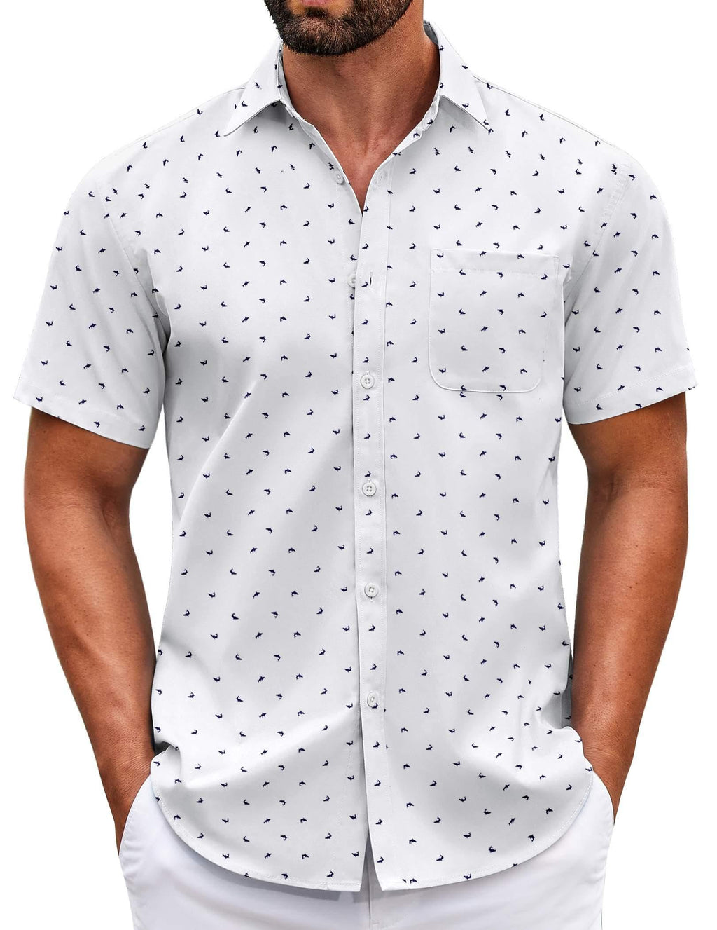 COOFANDY Mens Short Sleeve Casual Button Down Shirts Summer Untucked Dress Shirts with Pocket