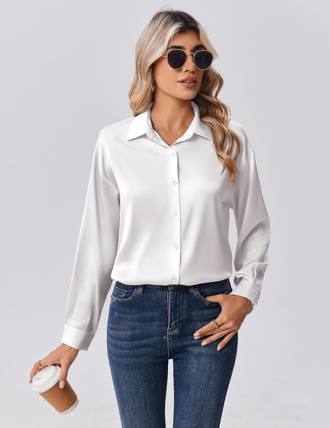 Zeagoo Womens Tops Long Sleeve Satin Silk Button Down Shirts Casual Business Dressy Blouses Fall Clothes