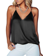 Ekouaer Women's Silk Satin Camisole Tank Tops V Neck Sleeveless Spaghetti Straps Blouse Casual Racerback Shirt