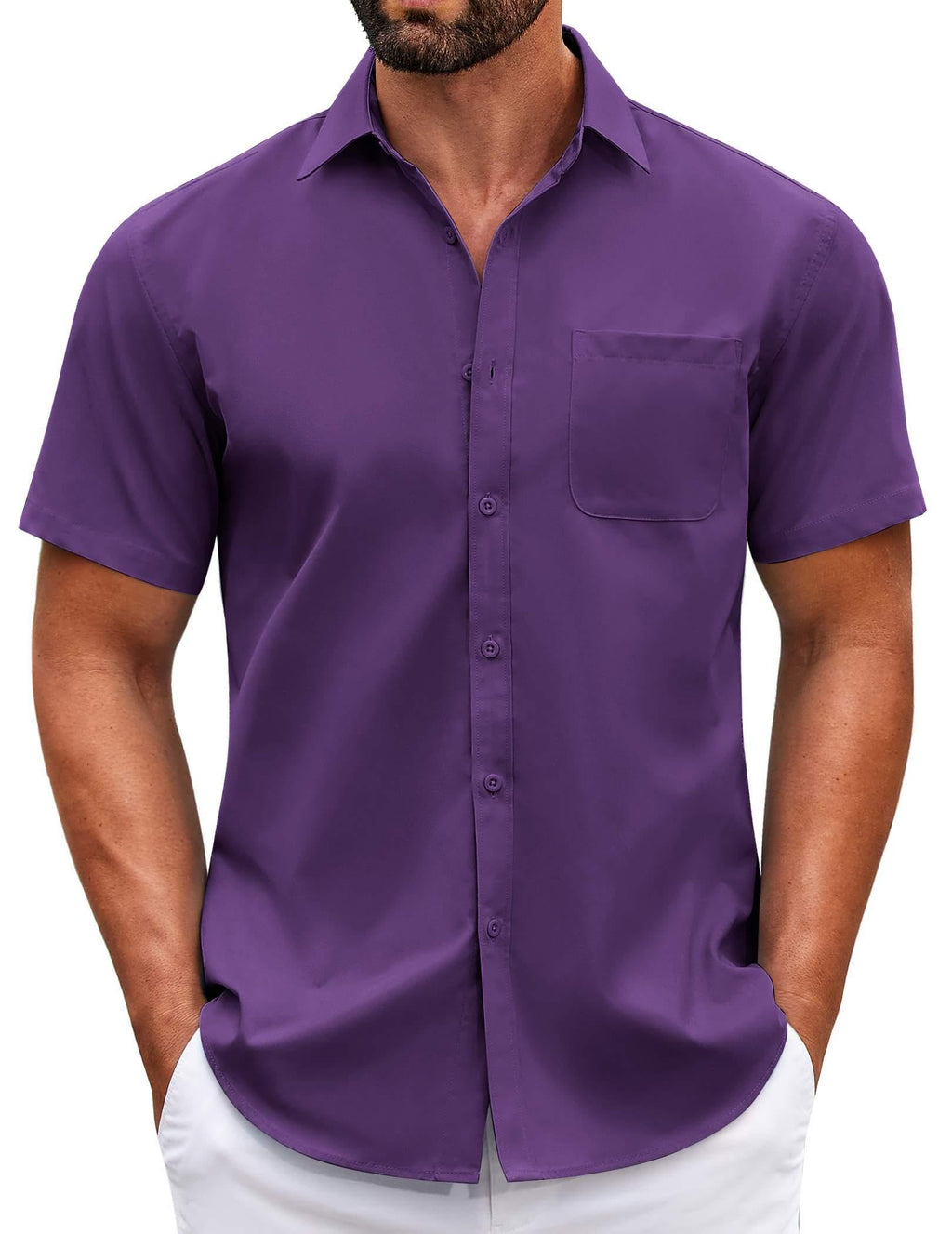 COOFANDY Mens Short Sleeve Casual Button Down Shirts Summer Untucked Dress Shirts with Pocket