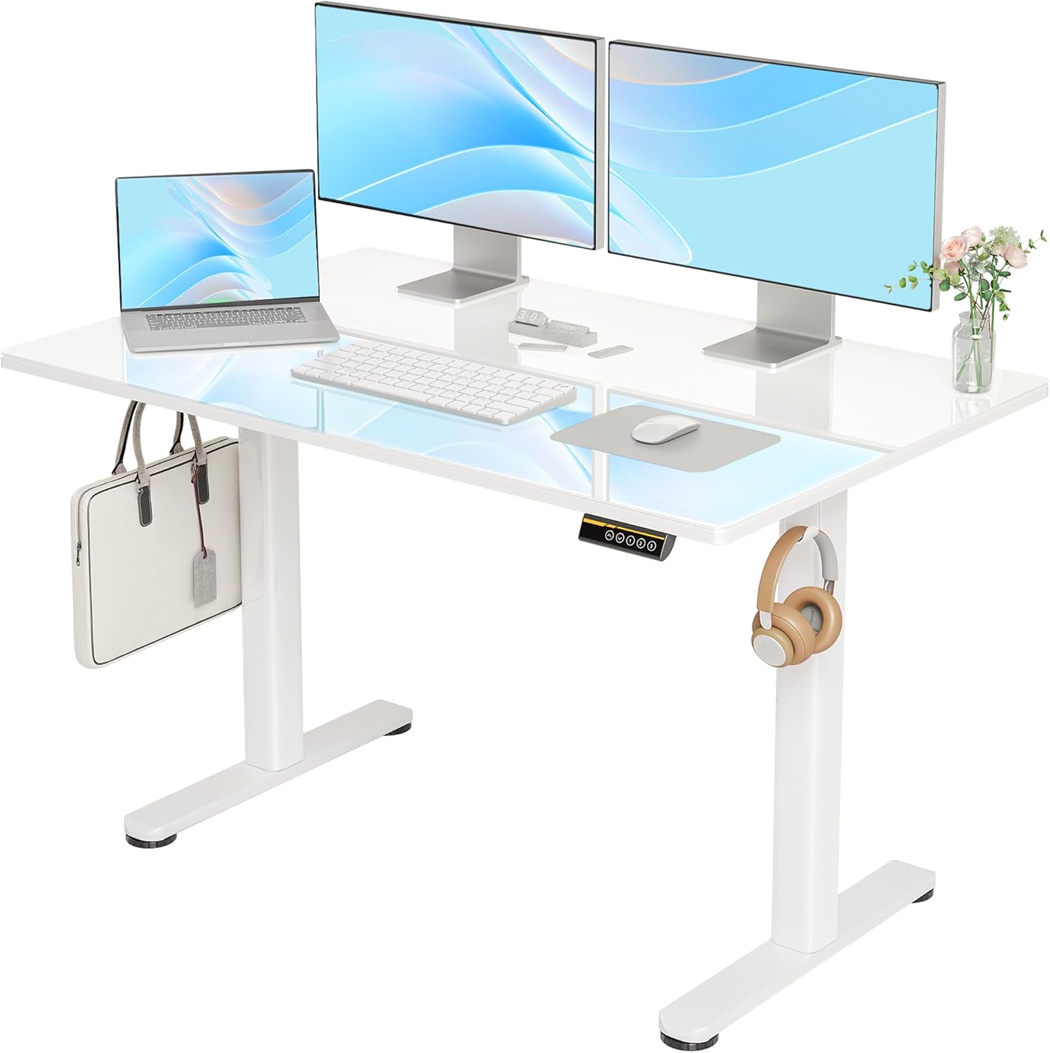 Smart Lift Table - Glass Standing Desk, 48 x 24 Inch Adjustable Desk Electric Height Desks Computer Workstation