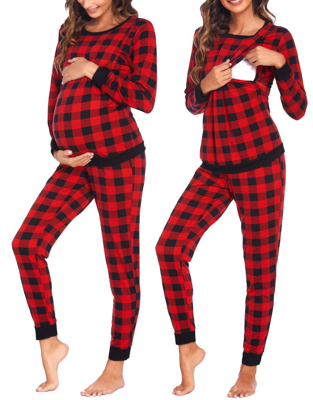 Ekouaer Nursing Pajama Set Long Sleeve Maternity Clothes Labor Pregnancy Pjs Breastfeeding Thermal Underwear Sleepwear