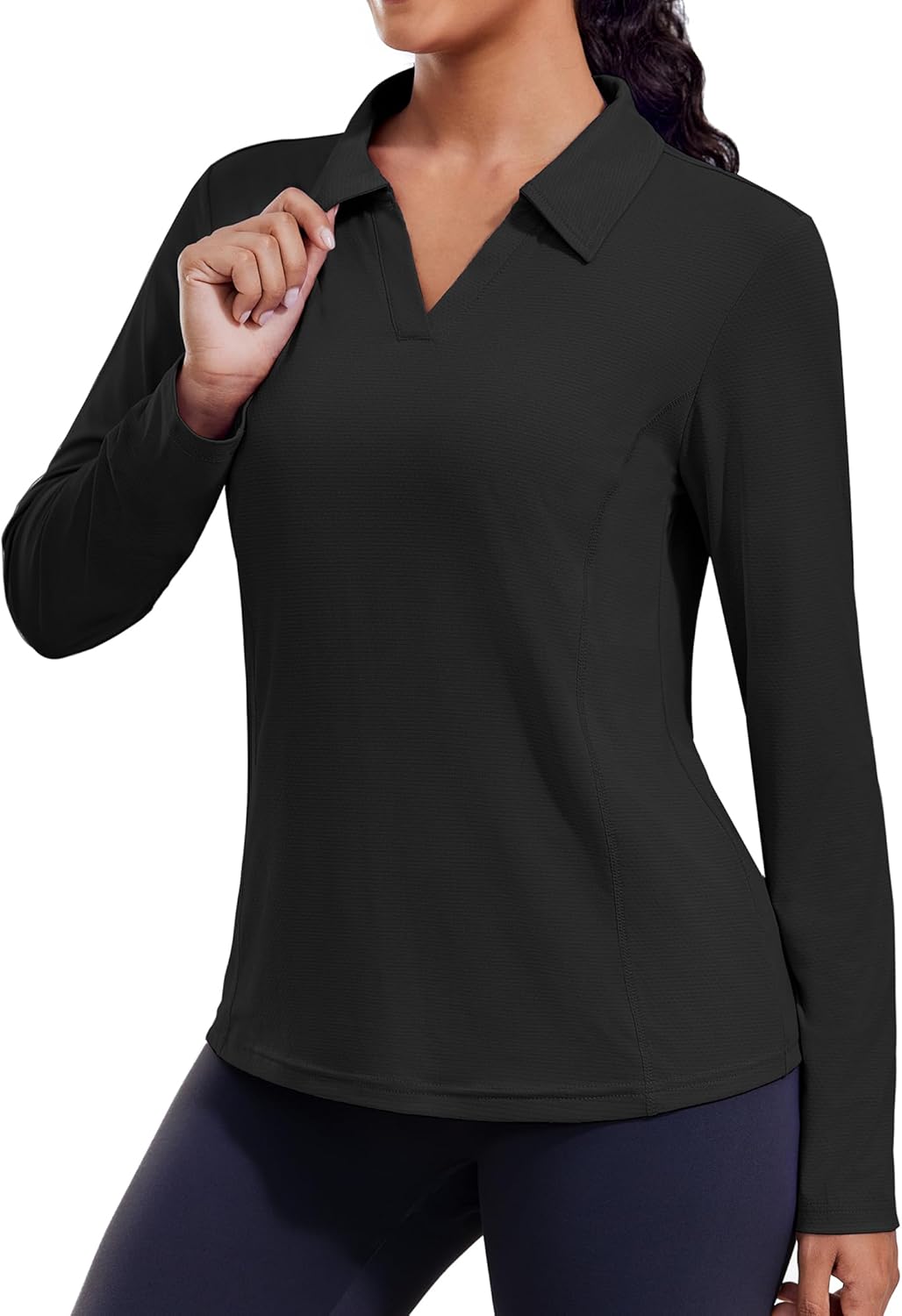 PINSPARK Long Sleeve Workout Tops for Women UPF 50+ Sun Shirts V Neck Quick Dry Golf Hiking Athletic Running Fishing Shirts