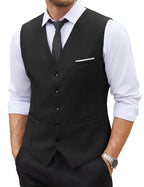 COOFANDY Men's Western Vest Men's Suit Vest V-Neck Sleeveless Vests Slim Fit Suit Business Wedding, black, XL