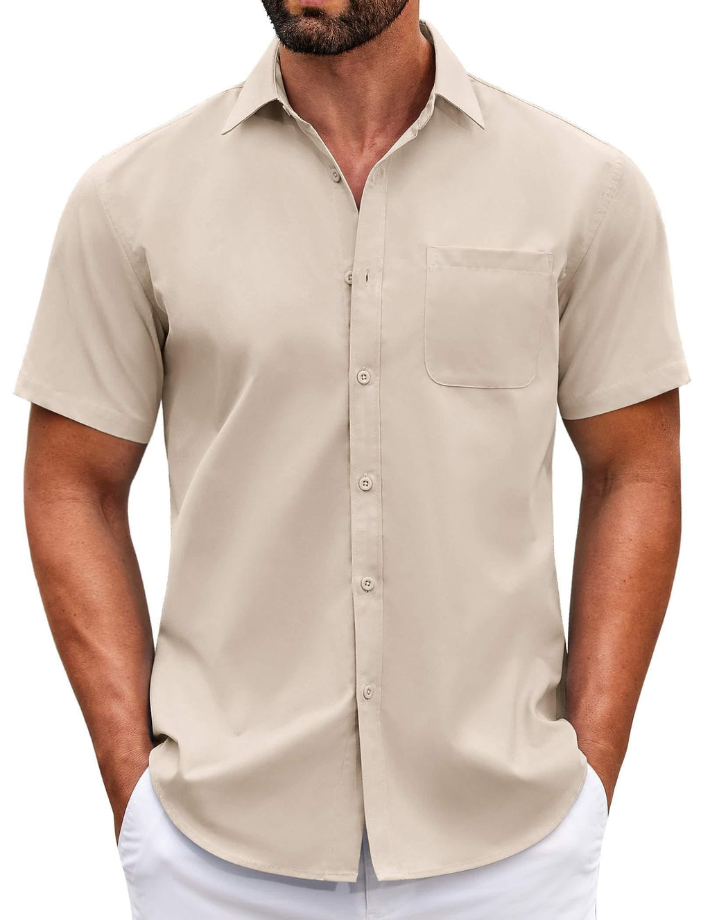 COOFANDY Mens Short Sleeve Casual Button Down Shirts Summer Untucked Dress Shirts with Pocket