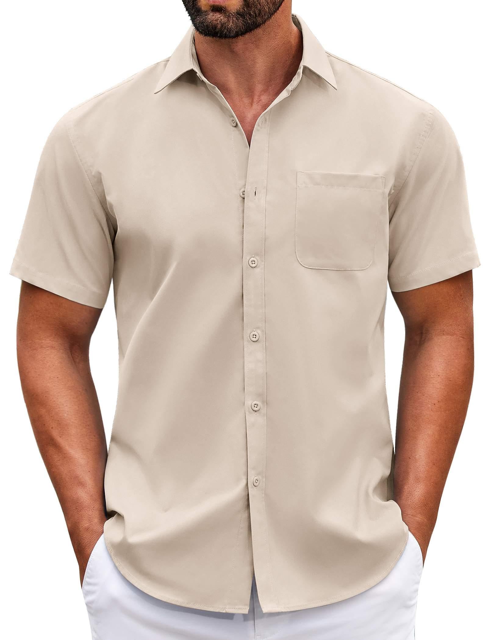 COOFANDY Mens Short Sleeve Casual Button Down Shirts Summer Untucked Dress Shirts with Pocket