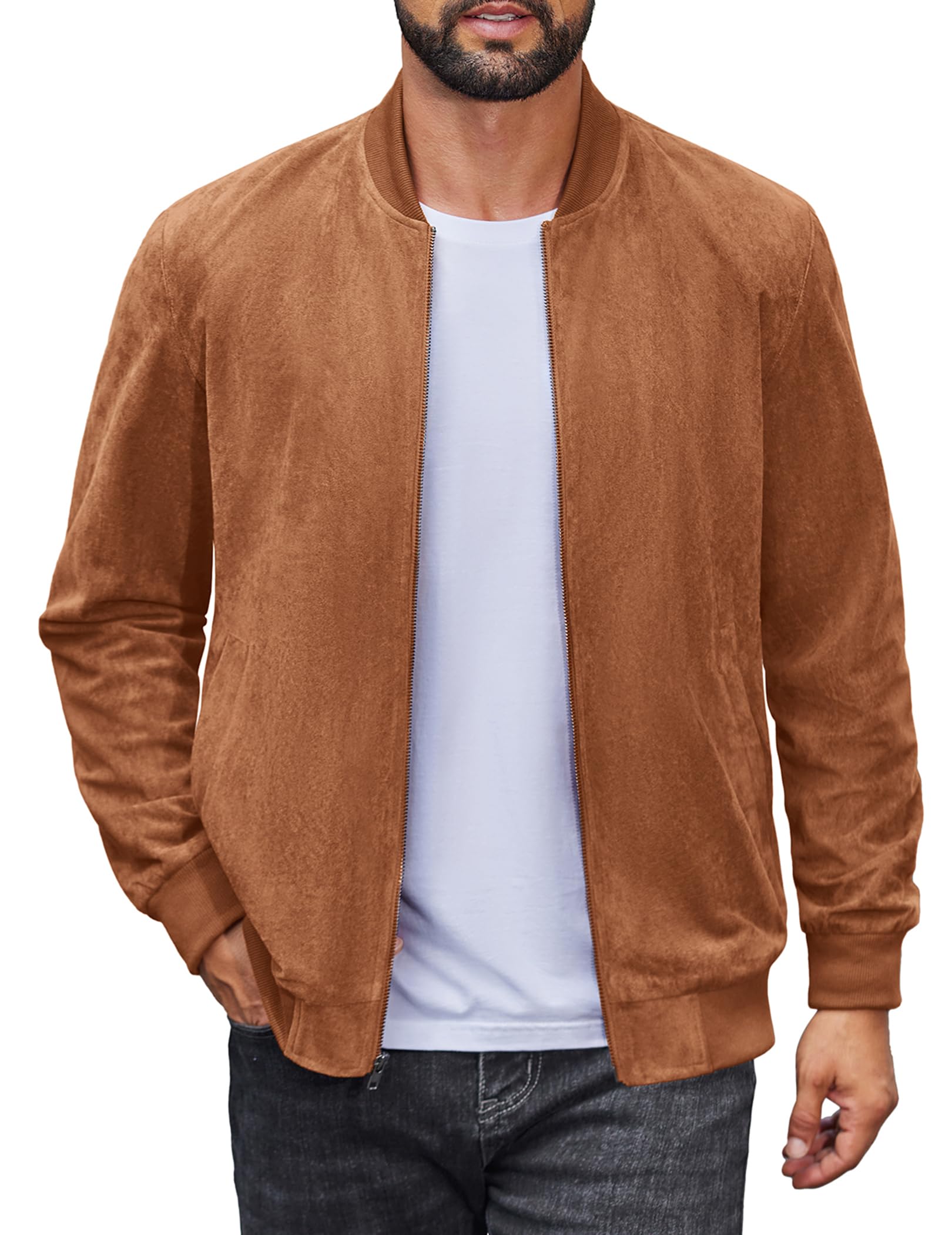 COOFANDY Men's Varsity Baseball Jacket Causal Slim Fit Suede Leather Bomber Jackets