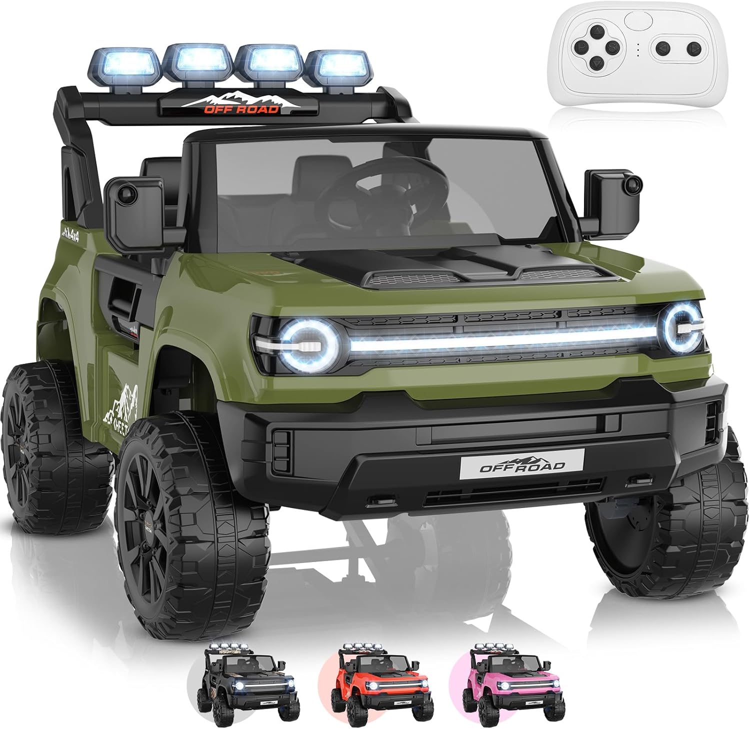 Children's Toy Car - 24V Electric Ride on Car for Kids 4-8, 4x4 Powerful Wheels, Remote Control, 21" Spacious, 4WD/2WD Switchable, LED Light, Back Storage, Music, XL 2 Seater Ride on Truck
