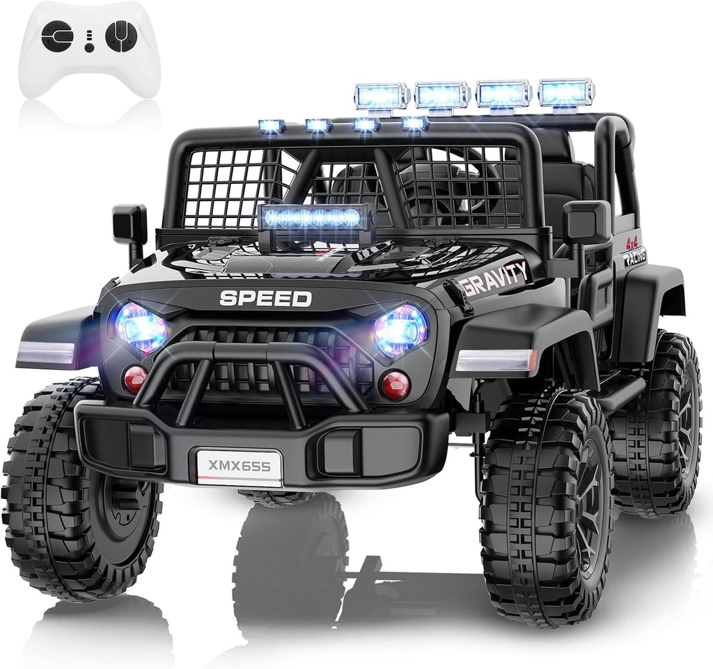 Children's Toy Car - 24V Ride on Toys for Big Kids - 2 Seater XL Electric Car with 20" Wide Seat, Remote Control, LED Lights, Spring Suspension, Bluetooth, Music, Power Car Wheels for Girls Boys