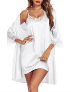 Ekouaer Sleepwear Women's Satin Nightgown with Robes Set 2 Piece Sexy Lace Cami Nightwear
